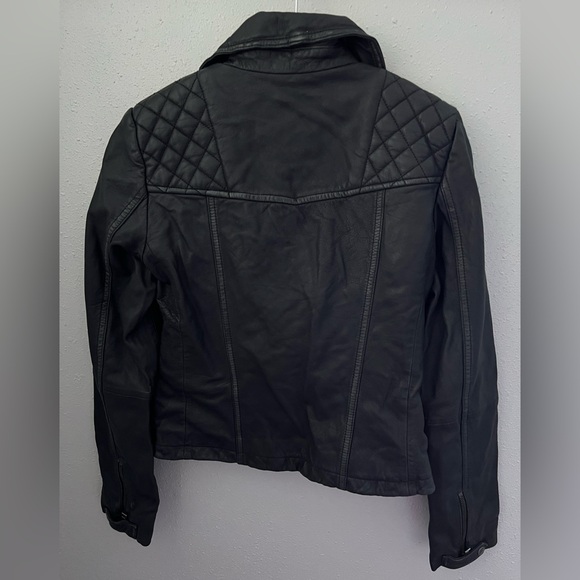 New AllSaints Cargo Distressed Leather Biker Jacket in Black Size 4 - Picture 3 of 7